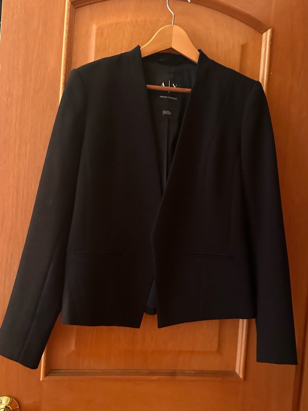 Armani Exchange Black Open Front Blazer Jacket Minimalist Split Cuff Size 8